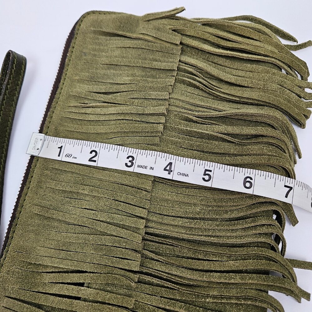 Patricia Nash Cassini Olive Green Suede Leather Fringe Wristlet Clutch - Picture 4 of 8